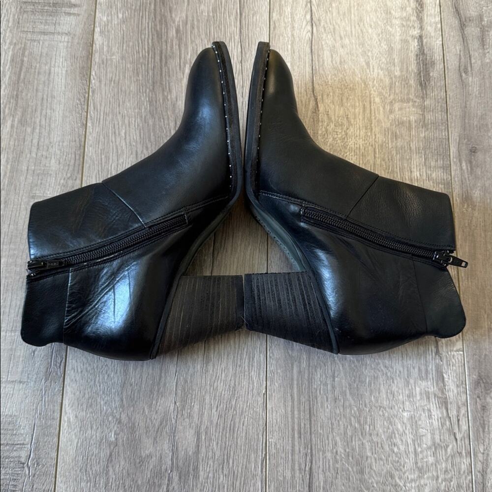 Paul Green Stella Black Leather Studded Ankle Booties Block Heel Sz 8 Minimalist - Picture 7 of 9